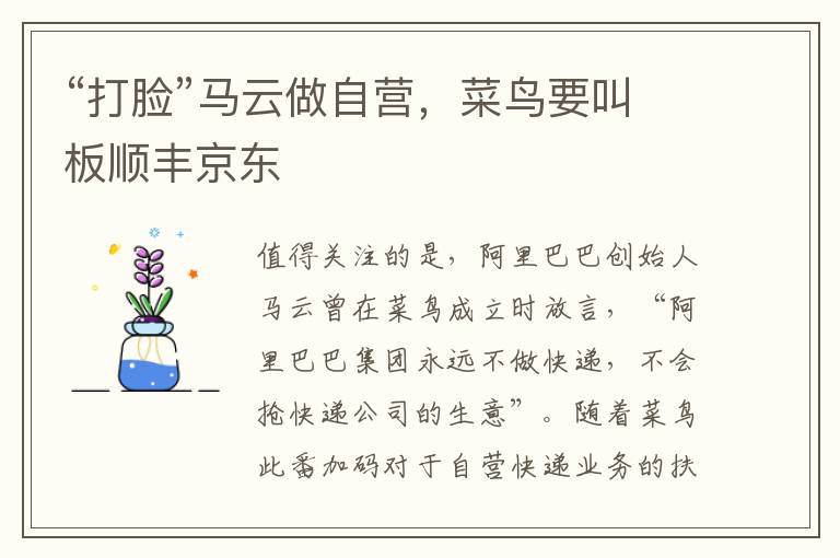 “打脸”马云做自营，菜鸟要叫板顺丰京东
